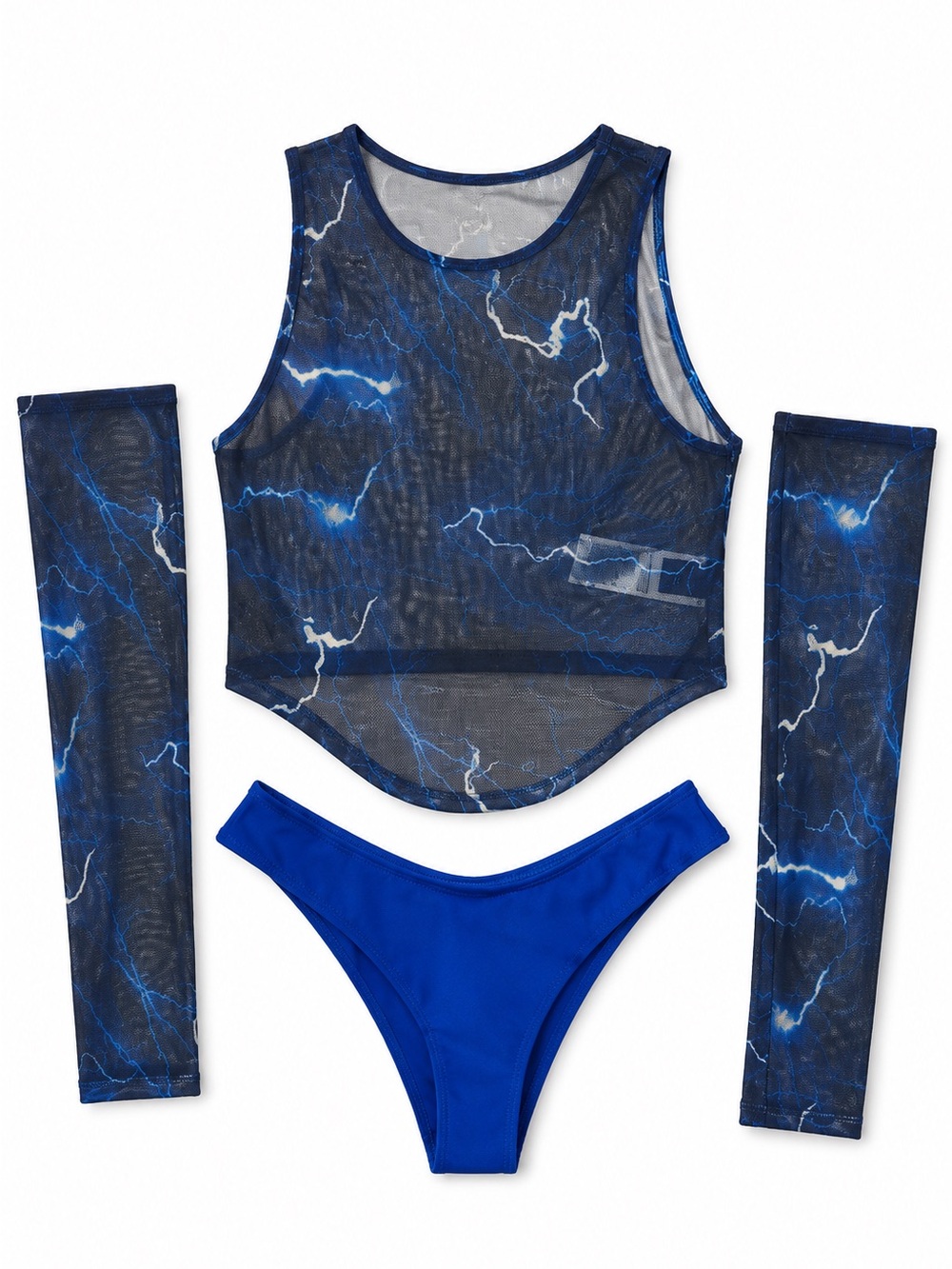 Blue Lightning Mesh Crop Top Set with Royal Blue Bottoms NWOT